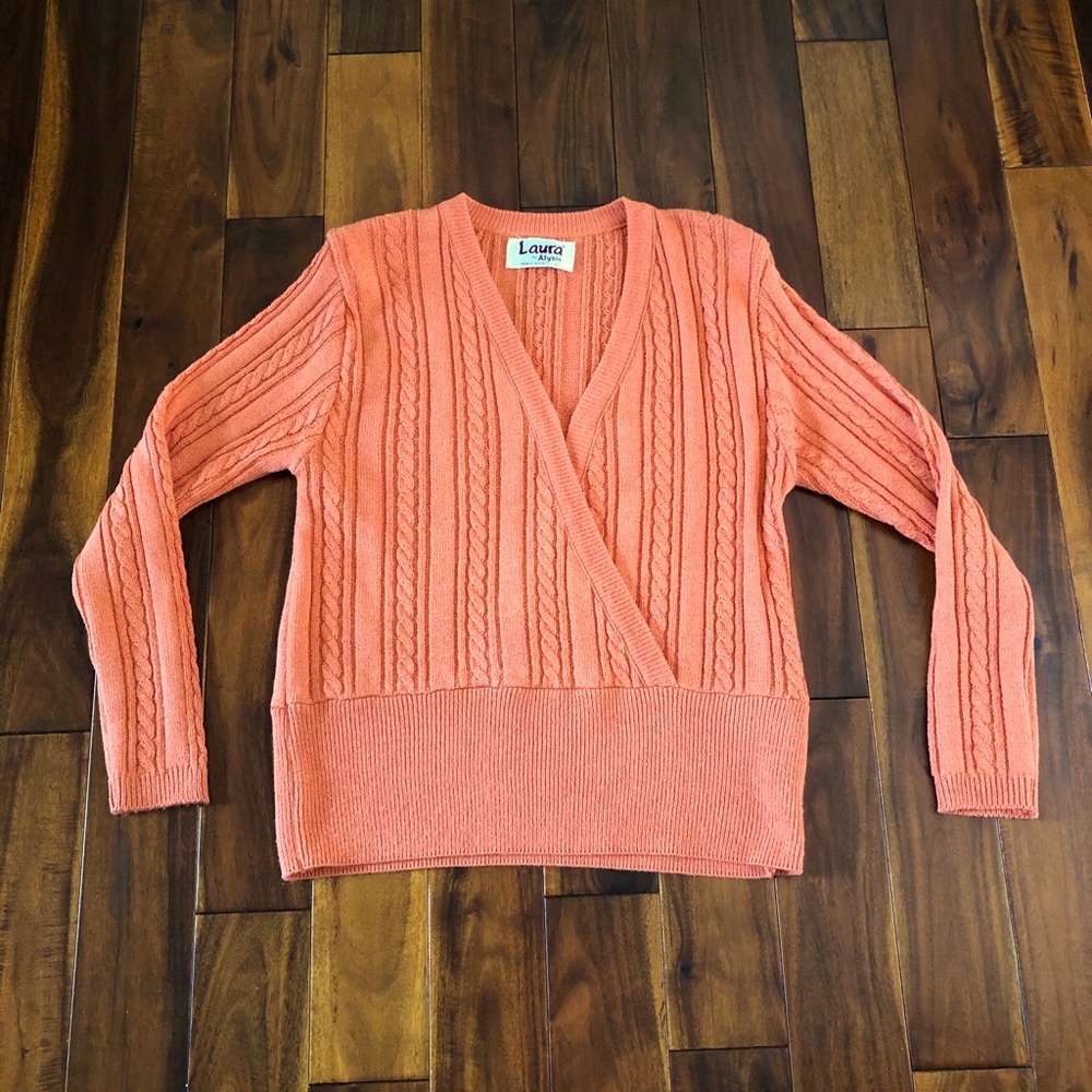Vintage Women’s Sweater Laura by Alyzia Acrylic Peach Coral Orange Size 14